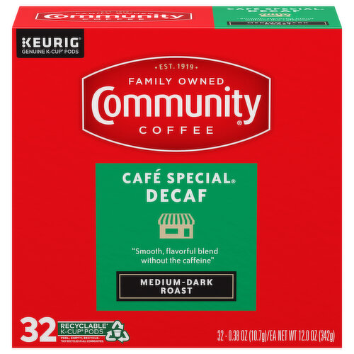 Community Coffee Coffee, Cafe Special, Medium Dark Roast, Decaf, K-Cup Pods