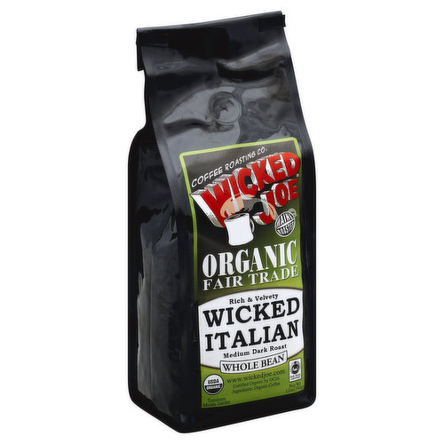 Wicked Joe Coffee, Organic, Whole Bean, Medium Dark Roast, Wicked Italian