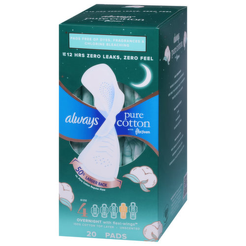 Always Pads, with Flexi-Wings, Overnight, Unscented, Size 4 - Brookshire's