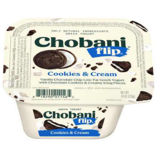 Chobani Yogurt, Greek, Cookies & Cream