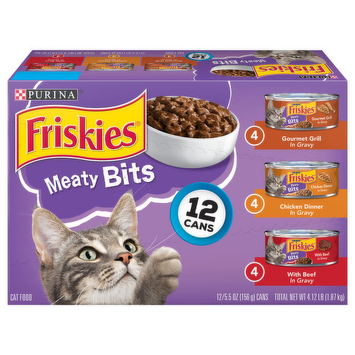 Friskies Cat Food, Gourmet Grill/Chicken Dinner/Beef in Gravy, Meaty Bits