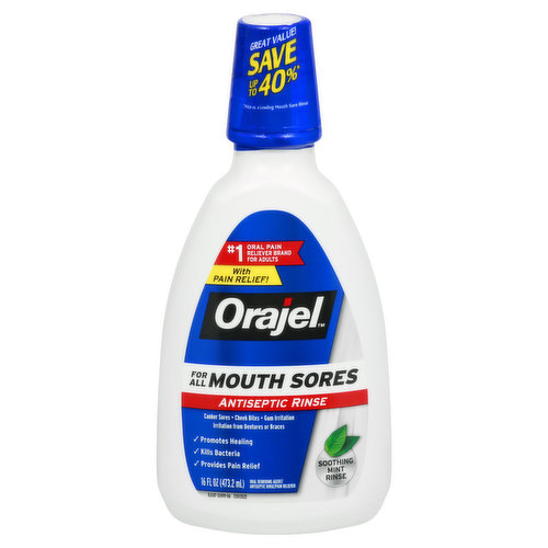 Orajel Antiseptic Rinse, Mouth Sores, Soothing Mint Rinse