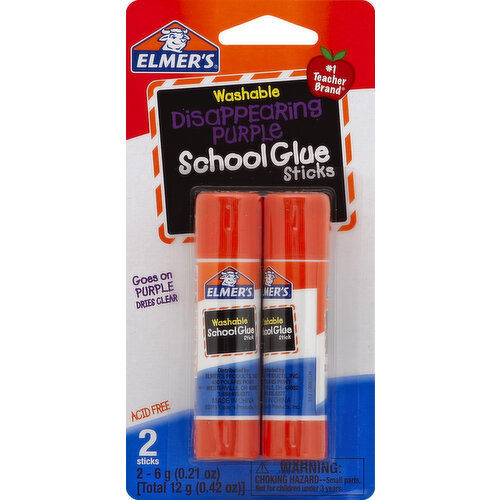 Elmer's Washable Disappearing Purple School Glue Sticks, 0.21 oz, 6 count