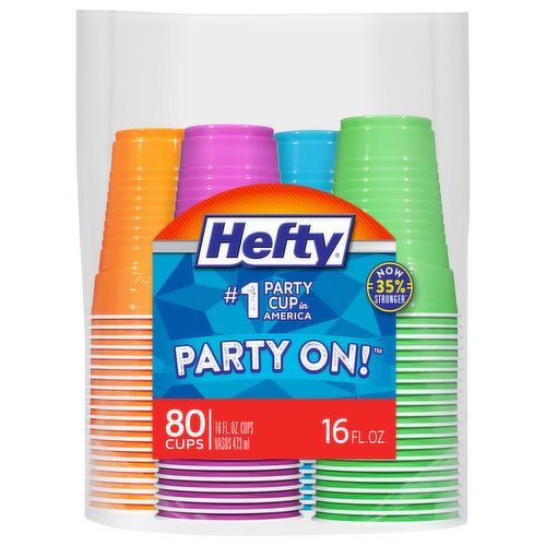 No. 1 party cup in America. Now 35% stronger (compared to prior Hefty 16oz party cups). Patry on.