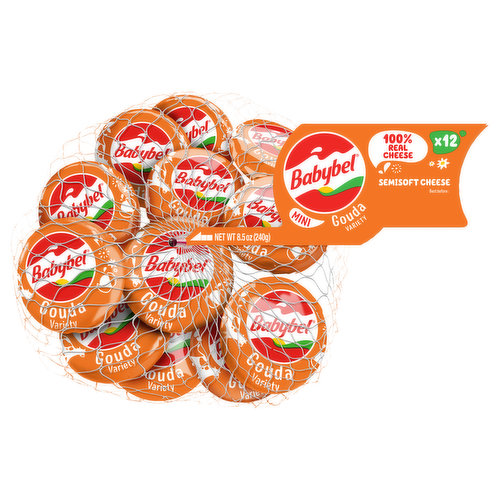 Mini Babybel® Gouda is a delicious, creamy natural cheese with a nutty flavor that's great for the whole family. Not just for sophisticated palates, kids enjoy it too! Pair it with beef jerky and honey roasted peanuts for a savory snack. Replace boring string cheese, cheese cubes and other snack packs with fun and tasty Mini Babybel®.