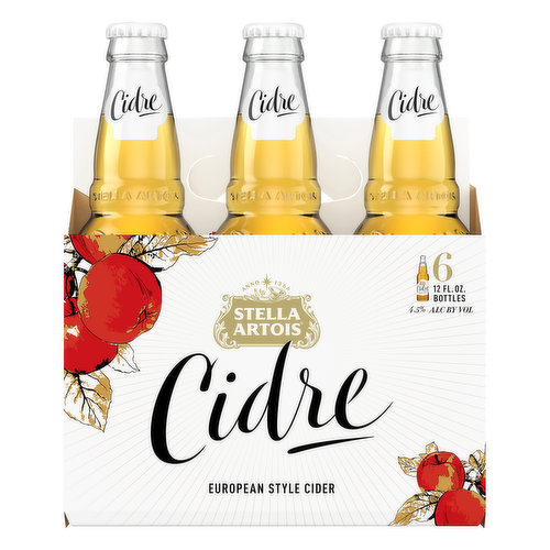European style cider. Enjoy responsibly. stellaartois.com/cidre. Thirsty for more info? tapintoyourbeer.com. Questions/comments call: 1-888-287-2400. 4.5% alc by vol. 9