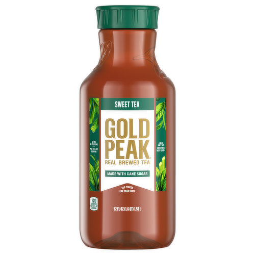 Gold Peak is real brewed tea made from tea leaves picked for peak taste - enjoy Gold Peak Sweet Tea made with real cane sugar. Perfect for the whole family, these convenient bottles let you take real brewed tea wherever you go.Gold Peak Real Brewed Tea has a variety of flavors that pair marvelously with any family occasion, from backyard get-togethers, to holiday traditions, to weekend getaways.Real Brewed. Real Tea. Real Good.