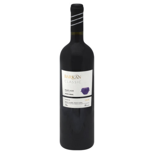 Barkan Pinot Noir has been produced in a similar fashion to the fine red wines of Burgundy. To produce this extraordinary wine required an exact balance of warm days and cool nights. We have found this balance in our vineyards at Mitzpeh Ramon in the high desert. This wine is marked by soft, yet palpable tannins; a fresh almost strawberry aroma with hints of black cherries and mint. Barkan Pinot Noir's medium body and crisp finish goes well with grilled salmon or veal, and is best served slightly chilled. Mevushal - Kosher for Passover. 13% alc./vol. Imported into the USA by Royal Wine Corp. New York, NY. Produced and bottled by Barkan Wine Cellars Ltd., Hulda Israel. Product of Israel.
