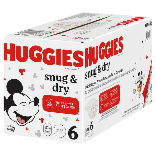 Huggies Size 6 Diapers, Snug & Dry Baby Diapers, Size 6 (35+ lbs), 104 Count