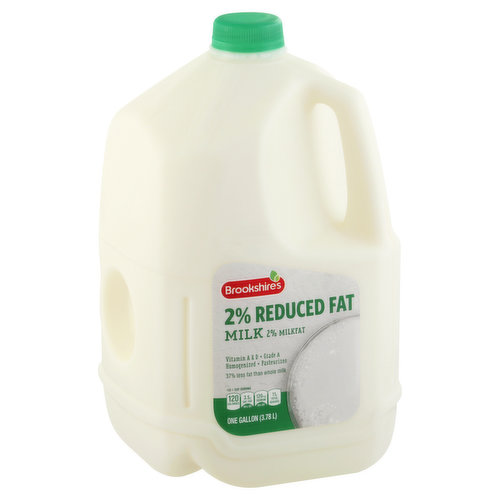 Per 1 Cup Serving: 120 calories; 3.5 g sat fat (18%DV); 120 mg sodium (5%DV); 11 g total sugars. Total fat in whole milk, 8 g; Total fat in this product, 5 g. 2% milkfat. 2% Reduced fat. 37% less fat than whole milk. Homogenized. Pasteurized. If you're not happy, we're not happy. 100% satisfaction, 100% of the time, guaranteed! Grade A. Questions? Call us at 1-888-937-3776, brookshires.com.