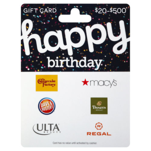 Happy Birthday Gift Card, $20-$500