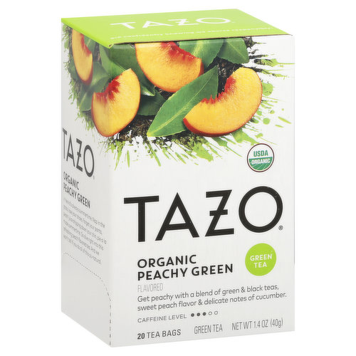 Tazo Green Tea, Organic, Peachy Green Flavored, Bags