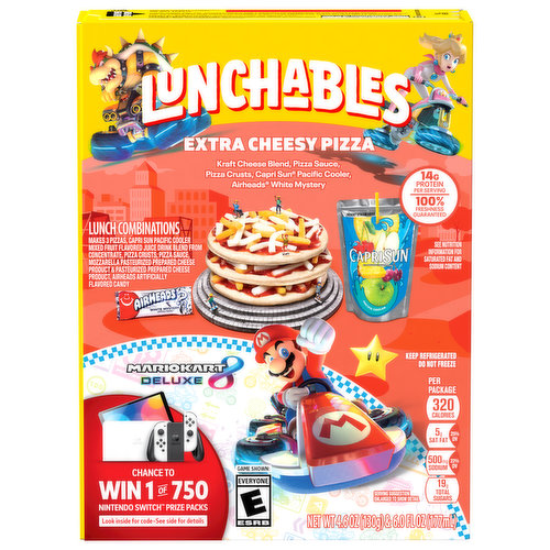 Makes 3 pizzas, Capri Sun Pacific Cooler mixed fruit flavored juice drink blend from concentrate, pizza crusts, pizza sauce, mozzarella pasteurized prepared cheese product & pasteurized prepared cheese product, airheads artificially flavored candy. Please recycle this carton.
