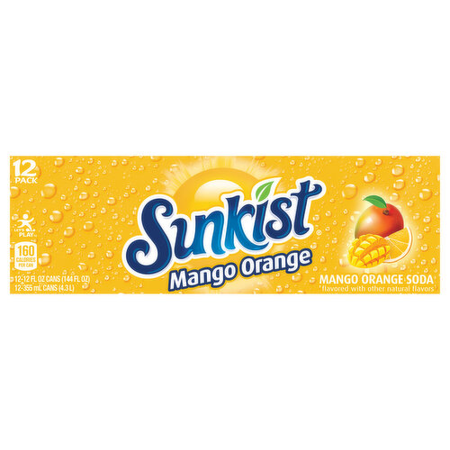 Sunkist Soda, Mango Orange, 12 Pack