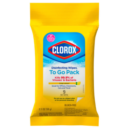 Clorox Disinfecting Wipes, Crisp Lemon, To Go Pack