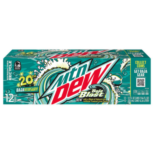 Mtn Dew Mtn Dew Baja Blast Dew Natural and Artificial Tropical Lime Flavor 12 Fl Oz 12 Count Can