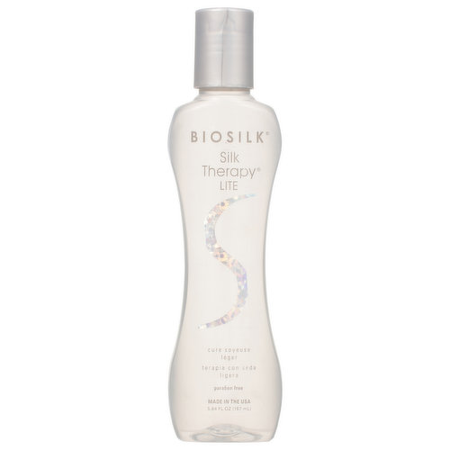 Biosilk Silk Therapy Lite is an ultra-lite leave-in treatment formulated to give fine and thin hair a miraculously smooth and silky appearance without adding excess oil or weighing down hair. Paraben free. Dispose of properly.