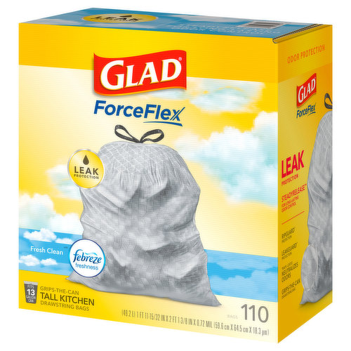 Glad ForceFlex Kitchen Bags, Tall, Drawstring, Gain Original Scent, 13 Gallon - 40 bags