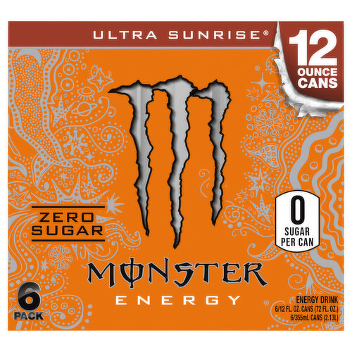 Monster Energy Drink, Zero Sugar, Ultra Sunrise, 6 Pack