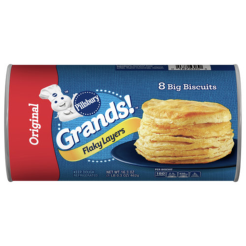 Make family meals grand with the home-baked goodness of Grands! Biscuits. Buttery, flaky and fresh from the oven, every bite will remind you of that warm homemade feeling you love. Our recipe includes no colors from artificial sources and no high fructose corn syrup.