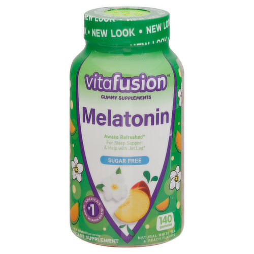 Vitafusion Gummy Supplements, Sugar Free, Melatonin, 3 mg, White Tea & Peach