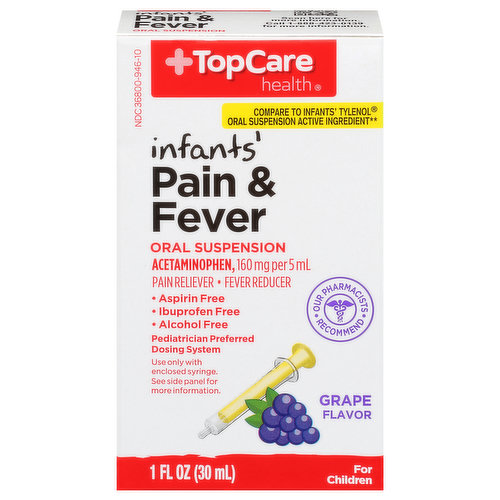 TopCare Pain & Fever, 160 mg, Infants, Oral Suspension, Grape Flavor