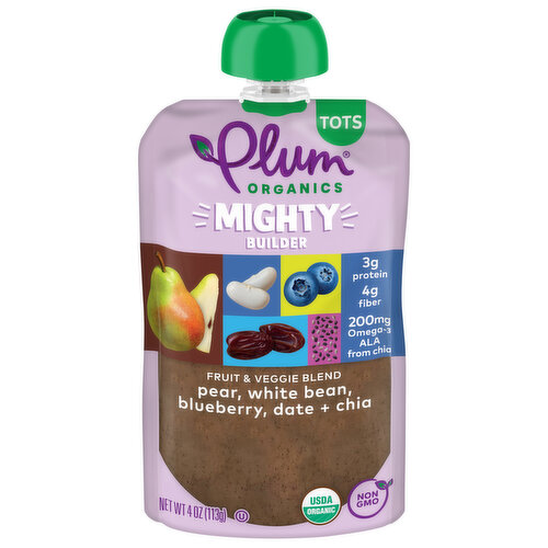 Plum Organics Mighty Builder™ Pear, White Bean, Blueberry, Date + Chia 4oz Pouch
