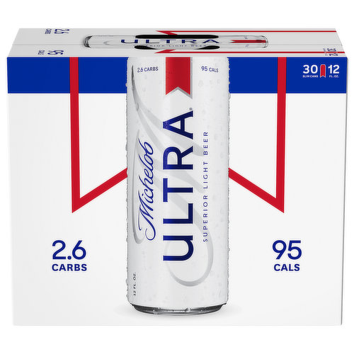 2.6 carbs. 95 cals. Enjoy responsibly. www.michelobultra.com. tapintoyourbeer.com.  Questions/Comments Call: 1-800-342-5283 www.michelobultra.com. Thirsty for more info? Tap into your beer.com. Sustainable Forestry Initiative: Certified Sourcing. www.sfiprogram.org. We support the Sustainable Forestry Initiative by obtaining the packaging materials used in this carrier from responsible sources, because we believe in managing our forests for future generations. Please recycle.