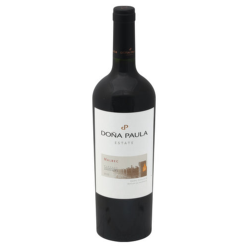 Grown, produced & bottled on the estate. Dona Paula Estate wines are born in our high altitude vineyards, located in the foothills of the Andes mountains above Mendoza. The finest quality grapes from these low yielding estate vineyards at more than 3300 feet in elevation, combined with the passion, dedication to quality and creativity of our winemakers produce unique wines of great depth with elegant and complex aromas and unmistakable varietal purity. Dona Paula Estate, true expression of the seductive Argentinean terroir. Our Dona Paula Estate Malbec presents a deep violet colour, plums, black cherries, licorice and dried herbs aromas in the nose. Sweet, round and ample in the mouth with a lingering finish. Alc. 14.1% by vol. Imported by Trinchero Vineyards, ST. Helena, Napa County, CA. Wine produced and bottled by Vina Dona Paula S.A. Product of Argentina.