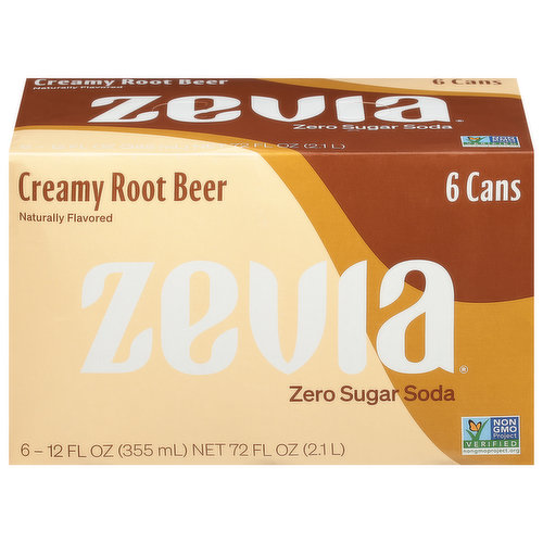 Zevia Soda, Zero Sugar, Creamy Root Beer