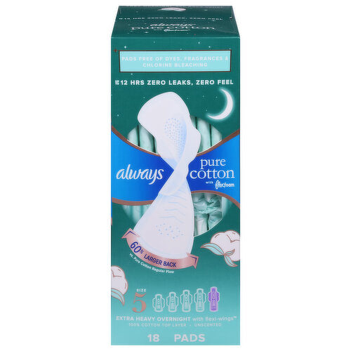 Always Pads, with Flexi-Wings, Extra Heavy Overnight, Unscented, Size 5 -  Brookshire's