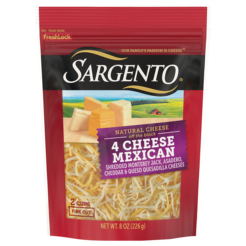 Sargento Cheese, Natural, 4 Cheese Mexican, Fine Cut