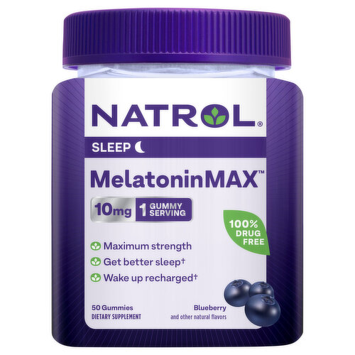 Natrol Melatonin Max, Sleep, 10 mg, Gummies, Blueberry