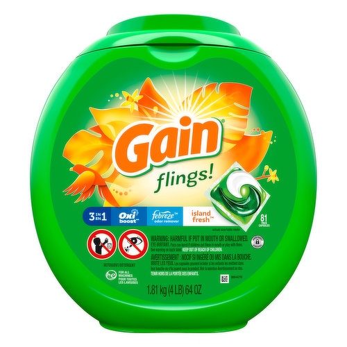 Gain Detergent, 3 in 1, Island Fresh, Pacs