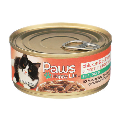 Paws Happy Life Chicken & Salmon Dinner In Gravy Shredded Cat Food