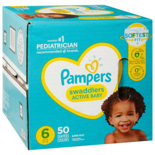 Diapers, 6 (35+ lb), Super Pack