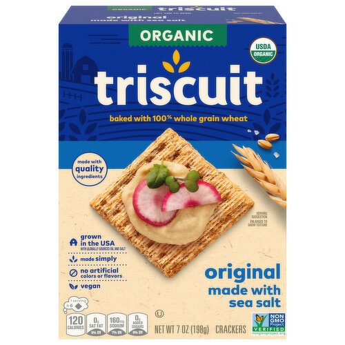 TRISCUIT Triscuit Organic Original Whole Grain Wheat Crackers, Organic Crackers, Vegan Crackers, 7 oz