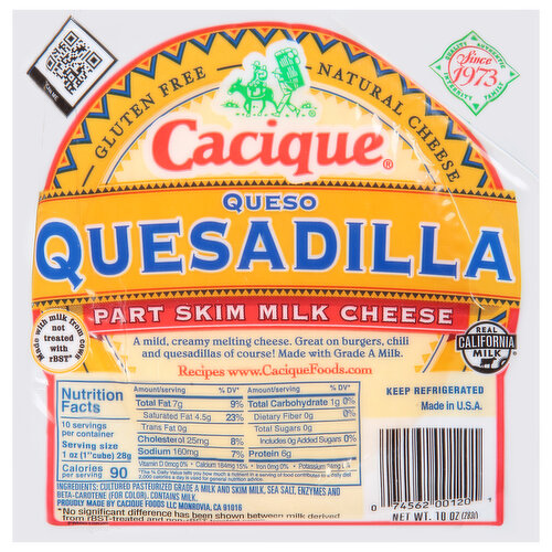 Cacique Cheese, Part Skim Milk, Queso Quesadilla - FRESH by