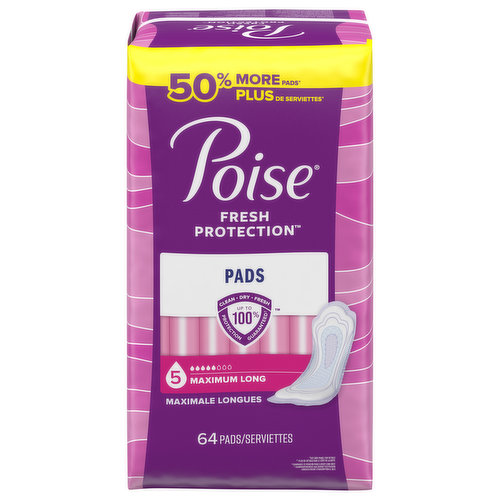 Poise Maximum Absorbency Pads, Long, 12 Count - Discreet Bladder Protection