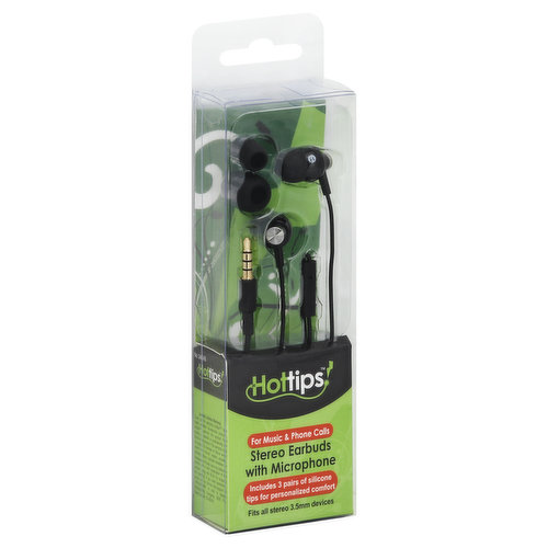 Hottips! Earbuds, Stereo, with Microphone