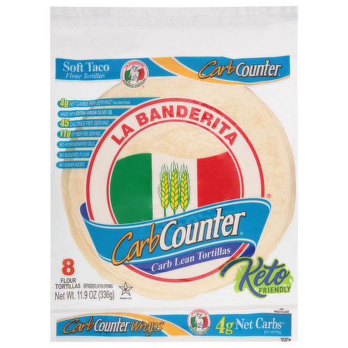 A Better Option vs Traditional Tortillas, Made with Extra Virgin Olive Oil and Unbleached Flour.
