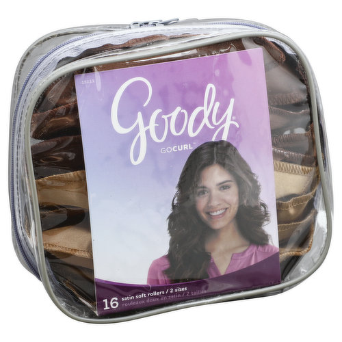 Goody is committed to offering a variety of styling tools and accessories designed to maintain healthy hair for all hair textures. The Goody satin covered pillow soft rollers feature a cushion core with bendable ends perfect to create curl, body or volume while you sleep. No dents, no clamps, no pins, no clips! See more at goody.com. We would love to hear from you: 1-800-241-4324. Made in China.