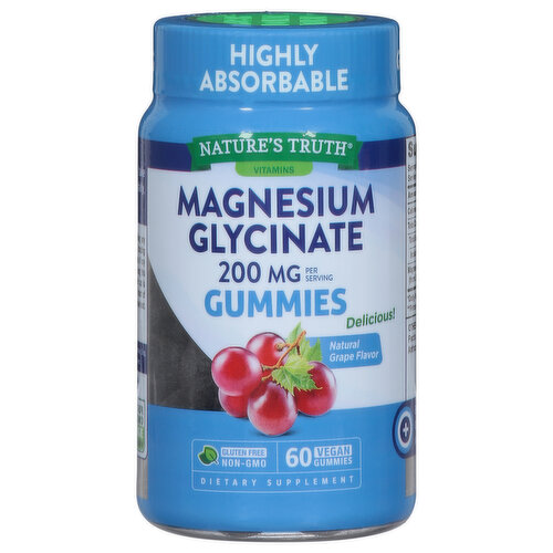 Nature's Truth Magnesium Glycinate, 200 Mg, Vegan Gummies, Grape Flavor