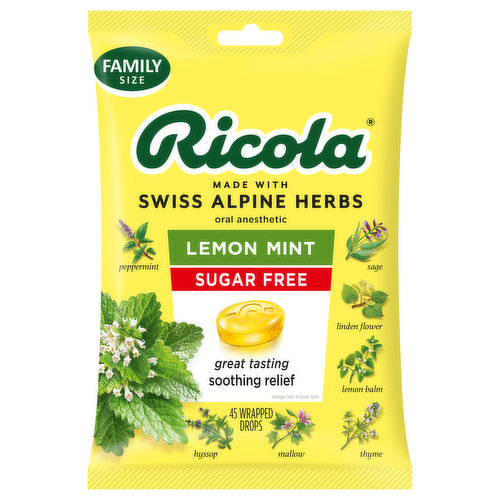 Ricola Oral Drops, Sugar Free, Lemon Mint, Family Size