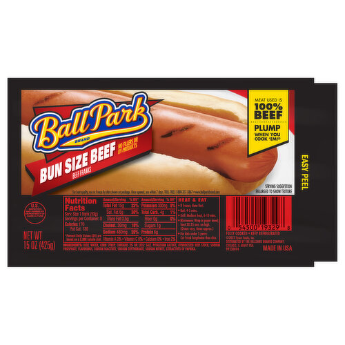Ball Park Ball Park Bun Length Hot Dogs, Beef, 8 Count