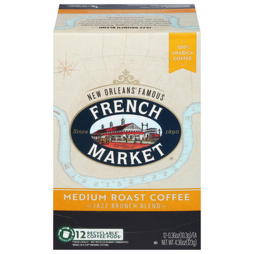 French Market Coffee, Medium Roast, Jazz Brunch Blend, Coffee Pods