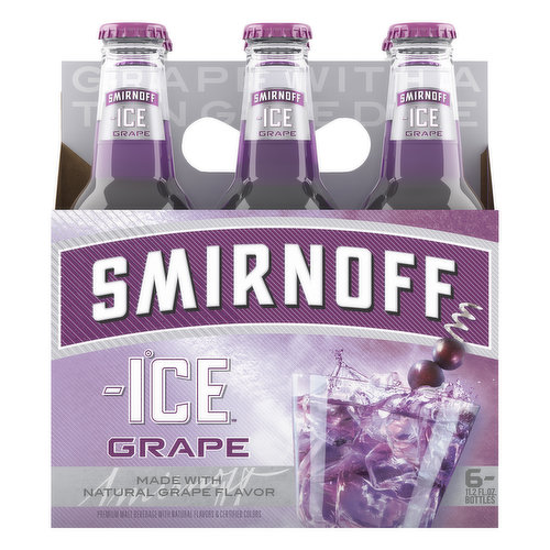 Premium malt beverage with natural flavors & certified colors. Made with natural grape flavor. Grape with a tangy edge. Drink responsibly. www.drinkiq.com. www.smirnoffice.com. Please recycle.