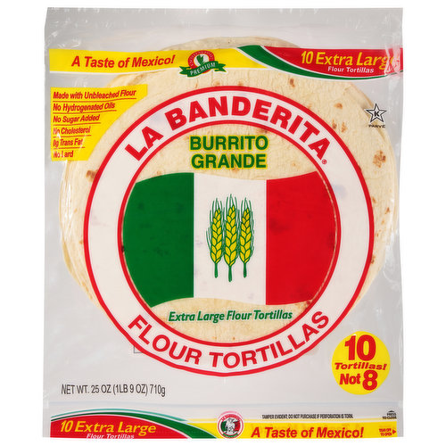 La Banderita Flour Tortillas, Burrito Grande, Extra Large