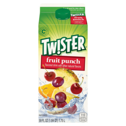 Pasteurized. Great tasting, all day refreshment! Twister Fruit Punch satisfies your thirst with great fruit flavor.