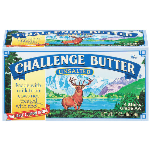 Real challenge. Real difference. Churned daily from pasteurized sweet cream. First quality.
